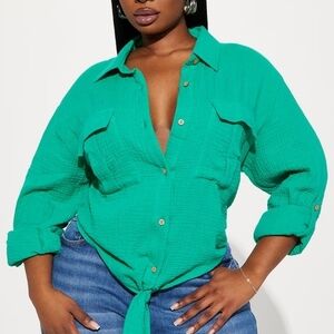 Fashion Nova Teal Button-Down Shirt